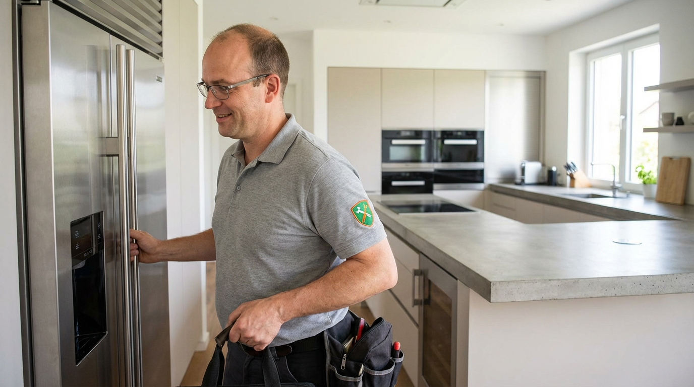 Professional technician hands repairing modern appliance component